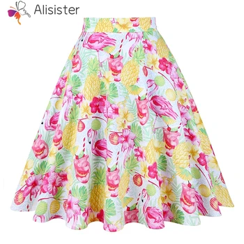 Summer Sweet Flamingo Pineapple Printed Skirt Women Vintage High Waist A-line Pleated Knee Length Skirts Elegant Casual OL Skirt
Summer Sweet Flamingo Pineapple Printed Skirt Women Vintage High Waist A-line Pleated Knee Length Skirts Elegant Casual OL Skirt