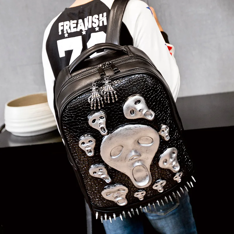 Hot Men Backpack Rivet 3D Fright Skull Emboss Shoulder Bag Travel Backpack Restore Halloween Cool alligator Leather Bags
Hot Men Backpack Rivet 3D Fright Skull Emboss Shoulder Bag Travel Backpack Restore Halloween Cool alligator Leather Bags