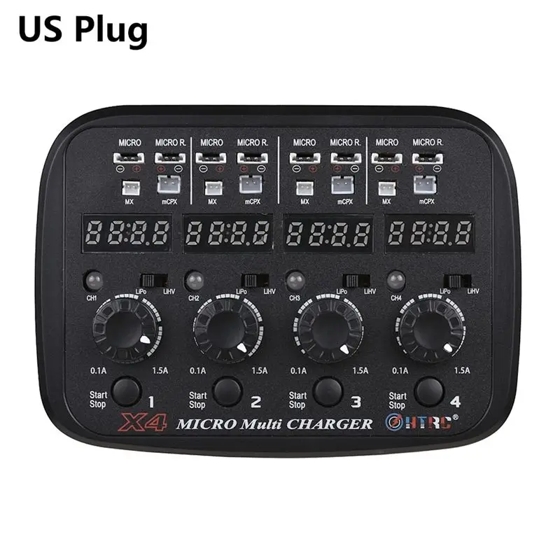 2018 New HTRC X4 Multi Smart Charger AC/DC Input for 1S Lipo Lihv Battery 4-digital LED displays 100-240V Reserve / MX / mCPX
2018 New HTRC X4 Multi Smart Charger AC/DC Input for 1S Lipo Lihv Battery 4-digital LED displays 100-240V Reserve / MX / mCPX