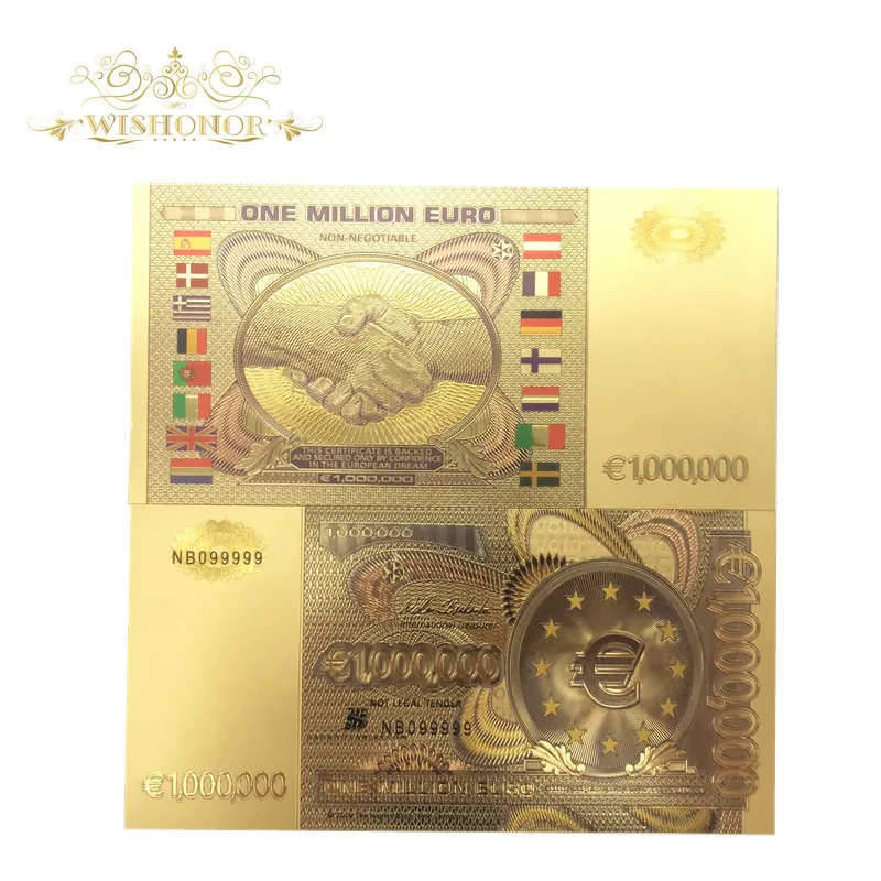 10Pcs/Lot Colorful European Banknote 1 Million Euro Banknote in 24K Gold Foil Fake Money For Gifts
10Pcs/Lot Colorful European Banknote 1 Million Euro Banknote in 24K Gold Foil Fake Money For Gifts