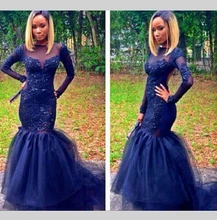 Dark Blue Prom Round Neck Sheer Long Sleeves Lace Applique Beading Mermaid Navy Blue Chapel Train Sexy Bridesmaid Dress
Dark Blue Prom Round Neck Sheer Long Sleeves Lace Applique Beading Mermaid Navy Blue Chapel Train Sexy Bridesmaid Dress