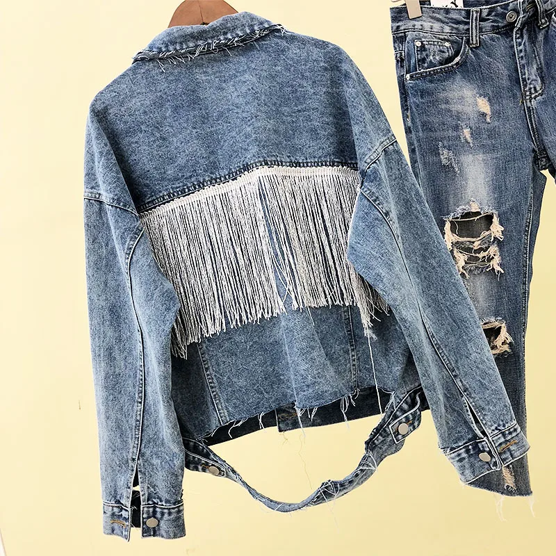 2019 spring new women tassel denim jacket loose heavy mental hole washed denim jacket female wild jeans clothing
2019 spring new women tassel denim jacket loose heavy mental hole washed denim jacket female wild jeans clothing