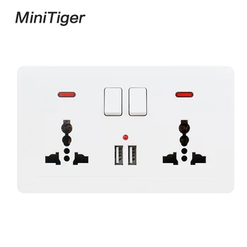 Minitiger Wall Power Socket 2 Gang Universal 3 Hole Switched Outlet With Neon 2.1A Dual USB Charger Port LED indicator 146mm*86m
Minitiger Wall Power Socket 2 Gang Universal 3 Hole Switched Outlet With Neon 2.1A Dual USB Charger Port LED indicator 146mm*86m