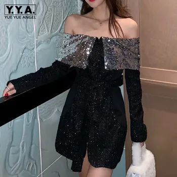 New Fashion Runway Designer Dress Womens Slash Neck Sequined Tweed Dress Sexy Off Shoulder Slim Fit Glitter Party Dresses
New Fashion Runway Designer Dress Womens Slash Neck Sequined Tweed Dress Sexy Off Shoulder Slim Fit Glitter Party Dresses