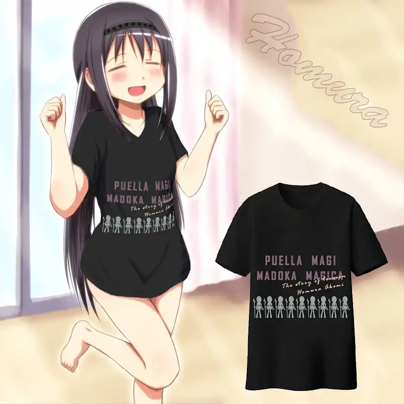 魔法少女まどか マギカ暁美ほむら黒tシャツアニメ男性tシャツコットン半袖tシャツトップス送料無料 男性tシャツ Tシャツトップtシャツアニメ Gooum