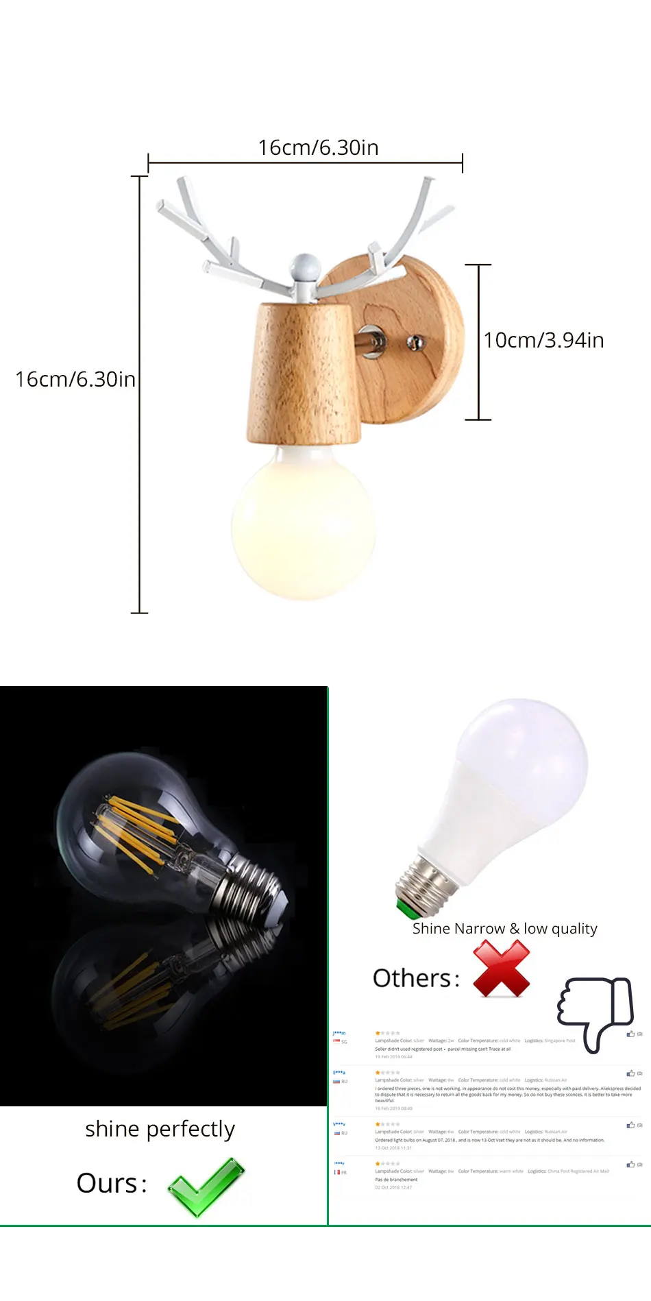 Wooden LED Wall Lamp E27 Bulb Bedroom Light Living Room Hotel Lighting Retro Vintage Stair Indoor Wall Lights Sconce Lamp (10)