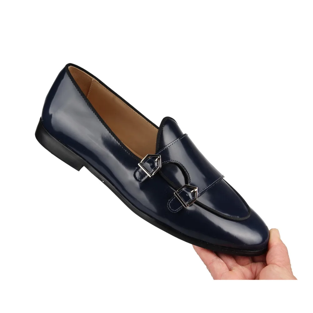 POLISHED LEATHER DOUBLE-MONK LOAFERS Dark blue (8)