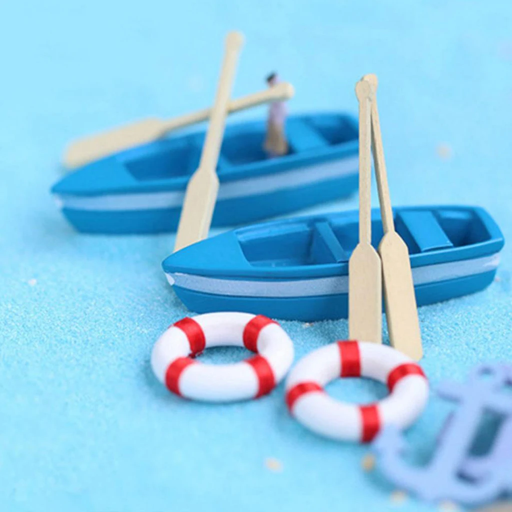 DIY Resin Model Small Blue Boat Figure with Paddles for DIY Layout Scenery Microlandschaft Decoration Ornament Crafts