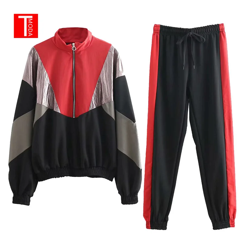 Set Female Vintage Black Contrast Color Baseball Bomber Pullover Jacket Women Tops and Pencil Jogging Pants Suits Two Piece Sets
Set Female Vintage Black Contrast Color Baseball Bomber Pullover Jacket Women Tops and Pencil Jogging Pants Suits Two Piece Sets