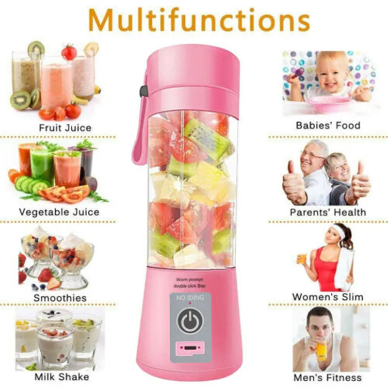 380ml USB Juicer Cup Handheld Fruit Smoothie Maker 4/6 blades Blender Portable Rechargeable
380ml USB Juicer Cup Handheld Fruit Smoothie Maker 4/6 blades Blender Portable Rechargeable