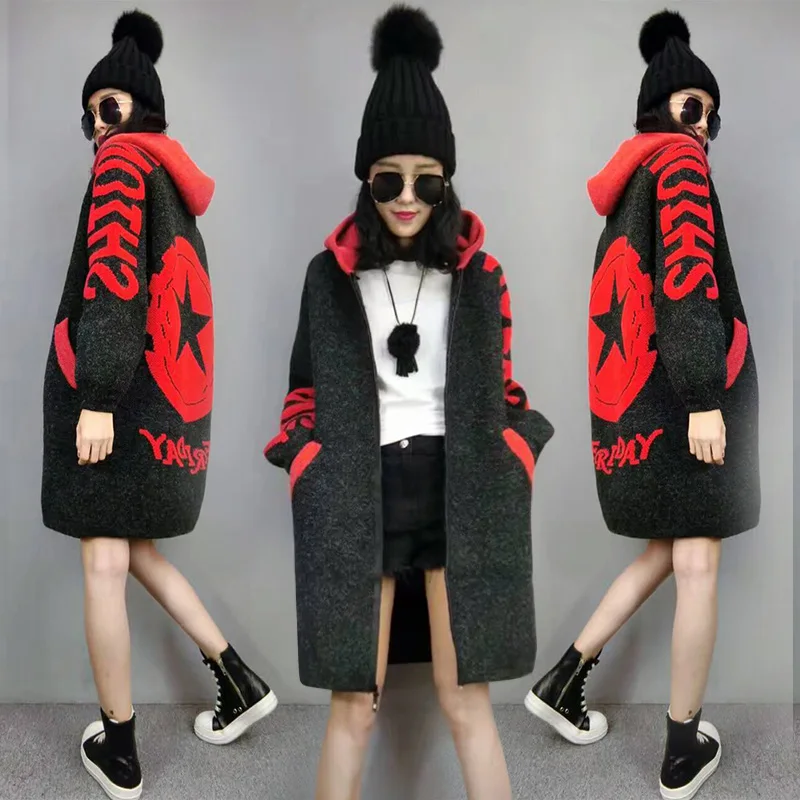 Loose Vogue Cardigan For Women Raincoat Knitted Hooded Long Wind Coat Female Clothes Stylish Sweater Casaco Feminino Outwear
Loose Vogue Cardigan For Women Raincoat Knitted Hooded Long Wind Coat Female Clothes Stylish Sweater Casaco Feminino Outwear