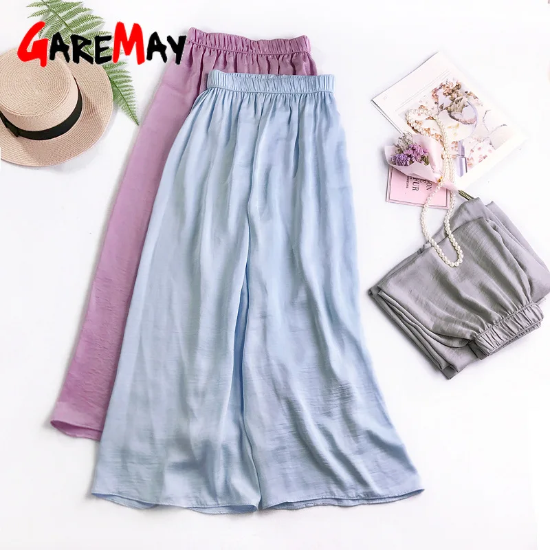 Garemay Casual Pants Women Summer Loose Wide Leg Trousers Satin Silk Capri Elastic Waist Pants Women's High Waist Beach
Garemay Casual Pants Women Summer Loose Wide Leg Trousers Satin Silk Capri Elastic Waist Pants Women's High Waist Beach