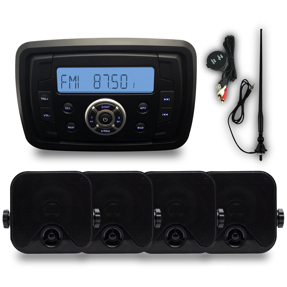 Waterproof Marine Radio Audio Stereo Receiver Sound System MP3 FM AM With Bluetooth +marine Speaker + Antenna +Extension cable
Waterproof Marine Radio Audio Stereo Receiver Sound System MP3 FM AM With Bluetooth +marine Speaker + Antenna +Extension cable