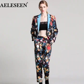 Designer RAELESEEN Runway 2 Piece Set 2018 Autumn Floral Full Sleeve Blazer Tops + Women Ankle- Length Pencil Print Pants Suits
Designer RAELESEEN Runway 2 Piece Set 2018 Autumn Floral Full Sleeve Blazer Tops + Women Ankle- Length Pencil Print Pants Suits