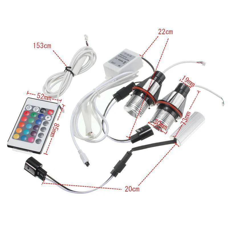 For BMW E39 E60 E61 E63 E64 2Pcs RGB LED Multi-Color Angel Eyes Light Bulb Remote LED Bulb Flash Car Headlight