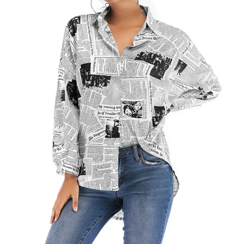 Long Sleeve Print Plus Size chiffon Shirts Women Blouses 2019 Letters Newspaper Streetwear casual Loose Tops White Blusas Spring
Long Sleeve Print Plus Size chiffon Shirts Women Blouses 2019 Letters Newspaper Streetwear casual Loose Tops White Blusas Spring
