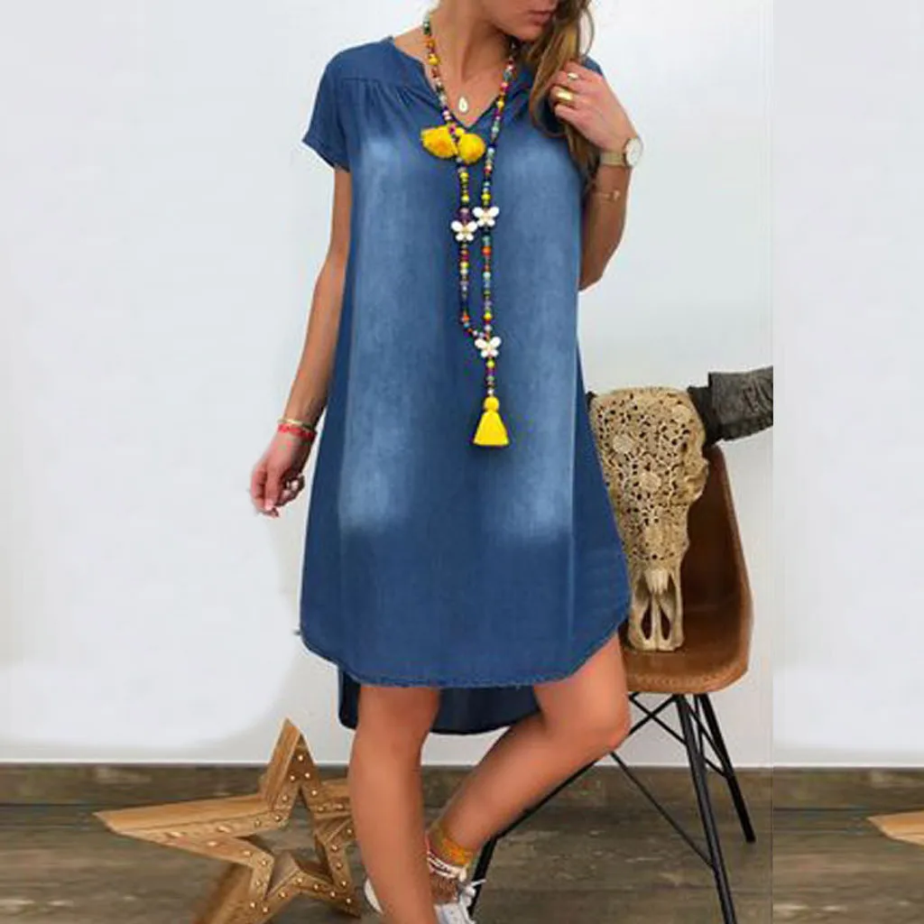 Women Denim Summer Dress Casual V Neck Party Dresses Short Sleeve Swing Summer Dress 2019 vestidos de verano Women Dresses NEW
Women Denim Summer Dress Casual V Neck Party Dresses Short Sleeve Swing Summer Dress 2019 vestidos de verano Women Dresses NEW