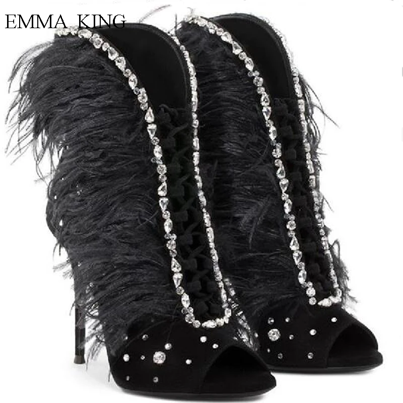 Rome Style Women Sandals Crystal Feather Design Stiletto High Heels Peep Toe Cross-tied Back Zipper Pumps Summer Shoes Woman
Rome Style Women Sandals Crystal Feather Design Stiletto High Heels Peep Toe Cross-tied Back Zipper Pumps Summer Shoes Woman