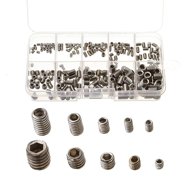Urijk 200Pcs Metric Thread 304 Stainless Steel M3-M8 Hexagon Socket Cup Point Allen Head Key Grub Screws Box Packing
Urijk 200Pcs Metric Thread 304 Stainless Steel M3-M8 Hexagon Socket Cup Point Allen Head Key Grub Screws Box Packing