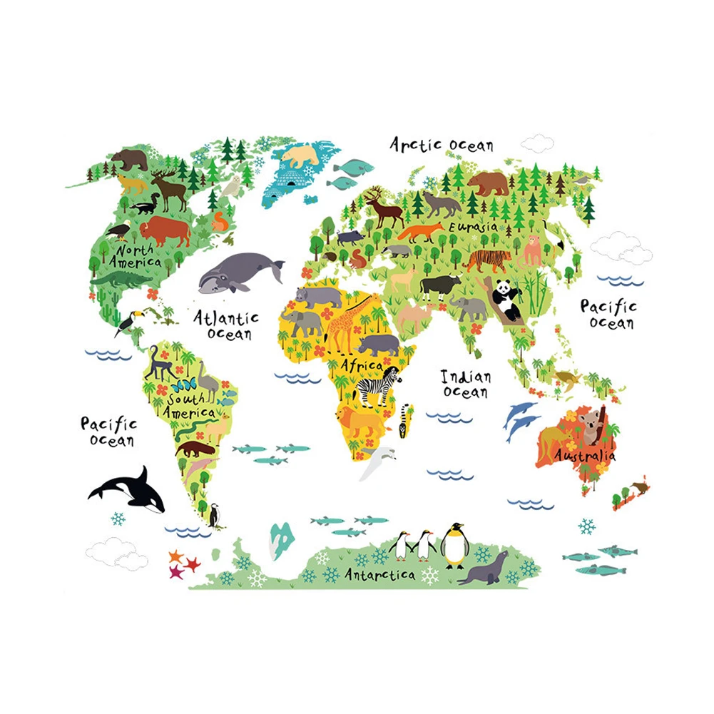 Colorful Animal World Map Wall Sticker Vinyl Decal Art Kids Room Home Decor (4)