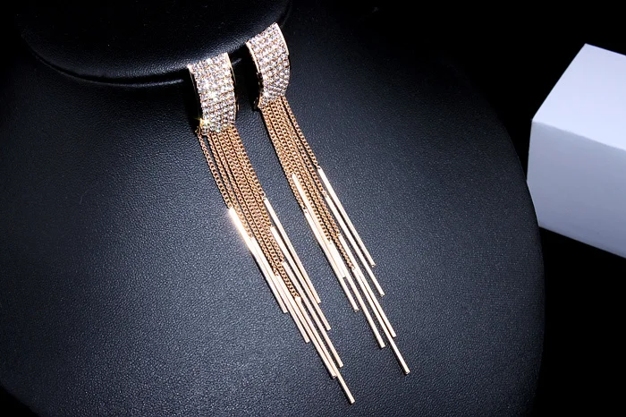 New Gold Color Long Crystal Tassel Dangle Earrings for Women Wedding Drop Earing Brinco Fashion Jewelry Gifts E1717 31