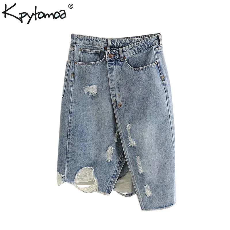 Vintage Stylish Frayed Hole Asymmetrical Denim Wrap Skirt Women 2019 Fashion High Waist Pockets Skirts Casual Faldas Mujer
Vintage Stylish Frayed Hole Asymmetrical Denim Wrap Skirt Women 2019 Fashion High Waist Pockets Skirts Casual Faldas Mujer