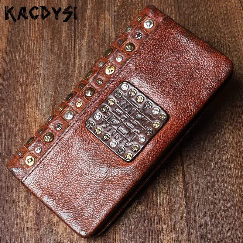 Retro Designer Men's Card Cash Wallet Original Genuine Leather Fashion Long Man Clutch Purse Phone Bag Rivet Carteira Punk Style
Retro Designer Men's Card Cash Wallet Original Genuine Leather Fashion Long Man Clutch Purse Phone Bag Rivet Carteira Punk Style