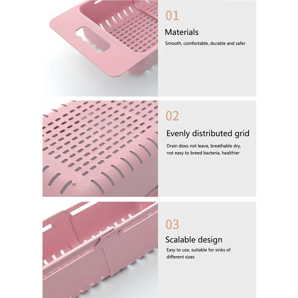 Silicone Retractable Adjustment Sink Wash Vegetable Fruit Drain Basket Drain Rack Colanders Strainer Dry Rack Kitchen Clean Tool (19)