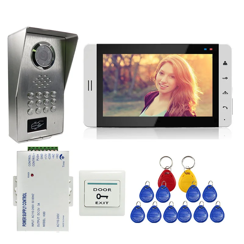 Фото Бесплатная доставка 7 &quotсенсорный ключ белый монитор видео домофон система +