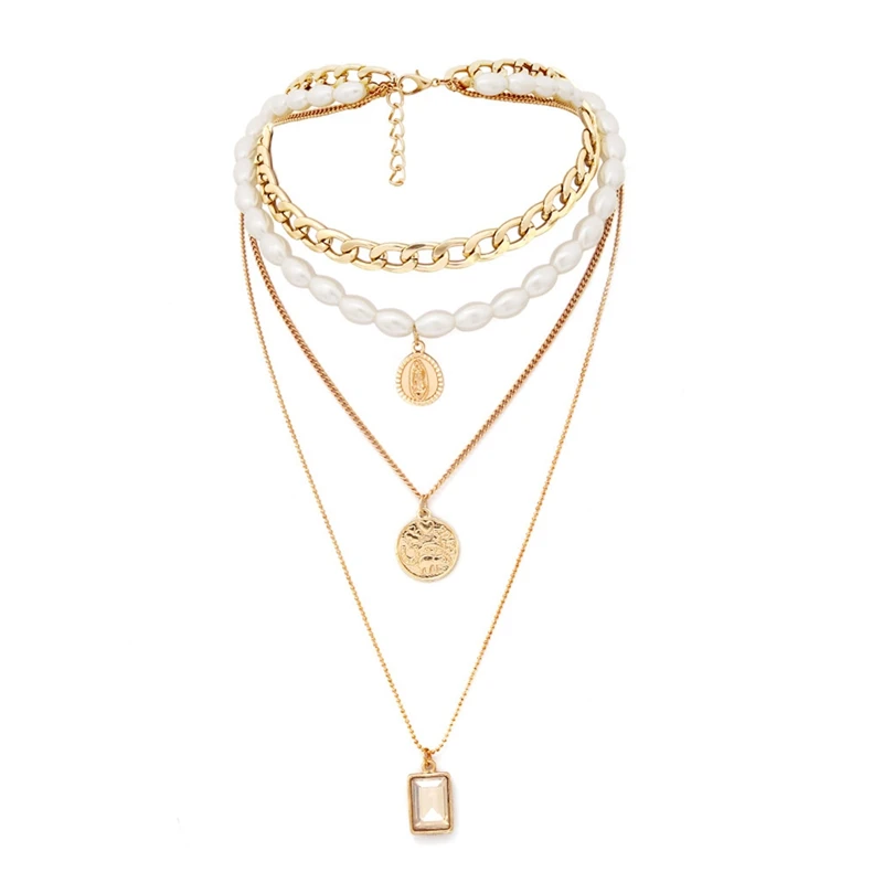 Punk Multi Layered Pearl Choker Necklace Collar Statement Virgin Mary Coin Crystal Pendant Necklace Women Jewelry 
Punk Multi Layered Pearl Choker Necklace Collar Statement Virgin Mary Coin Crystal Pendant Necklace Women Jewelry