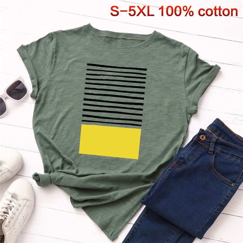 Plus Size T-shirt Women's Tops Casual Printed Top Shirt Striped Cotton T-shirt Fashion Summer Female Cute Top Tee poleras mujer
Plus Size T-shirt Women's Tops Casual Printed Top Shirt Striped Cotton T-shirt Fashion Summer Female Cute Top Tee poleras mujer