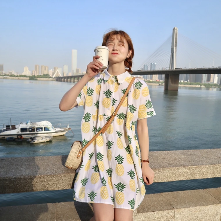Female Summer Fruit Dress 2019 New Small Fresh Pineapple Print Women Dresses Short Sleeve Turn-down Collar Harajuku Women Dress
Female Summer Fruit Dress 2019 New Small Fresh Pineapple Print Women Dresses Short Sleeve Turn-down Collar Harajuku Women Dress
