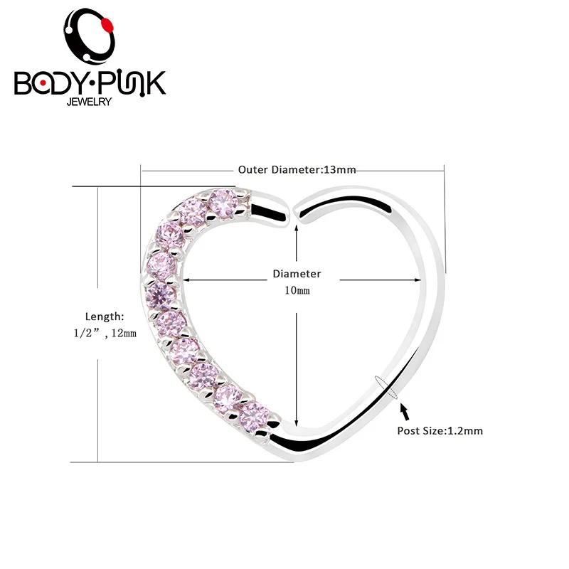 Heart Right Closure Daith Cartil Tragus Hinged Segment Ring Piercing Body Jewelry Nose Septum Lip Nipple 16 Gauge Cartilage Ring   (12)