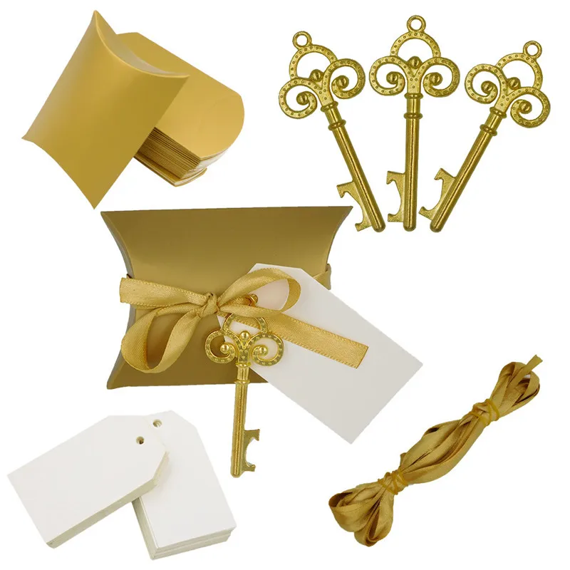 100 X Gold/Silver Pillow Candy Box With Key Bottle Opener Blank Message Card For Wedding Favors Party Gifts Event Party Supplies
100 X Gold/Silver Pillow Candy Box With Key Bottle Opener Blank Message Card For Wedding Favors Party Gifts Event Party Supplies