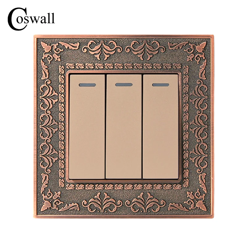Coswall 3 Gang 1 Way Wall Switch 4D Embossing Retro Zinc Alloy Panel Luxury On / Off Light Switch 16A AC 110~250V
Coswall 3 Gang 1 Way Wall Switch 4D Embossing Retro Zinc Alloy Panel Luxury On / Off Light Switch 16A AC 110~250V