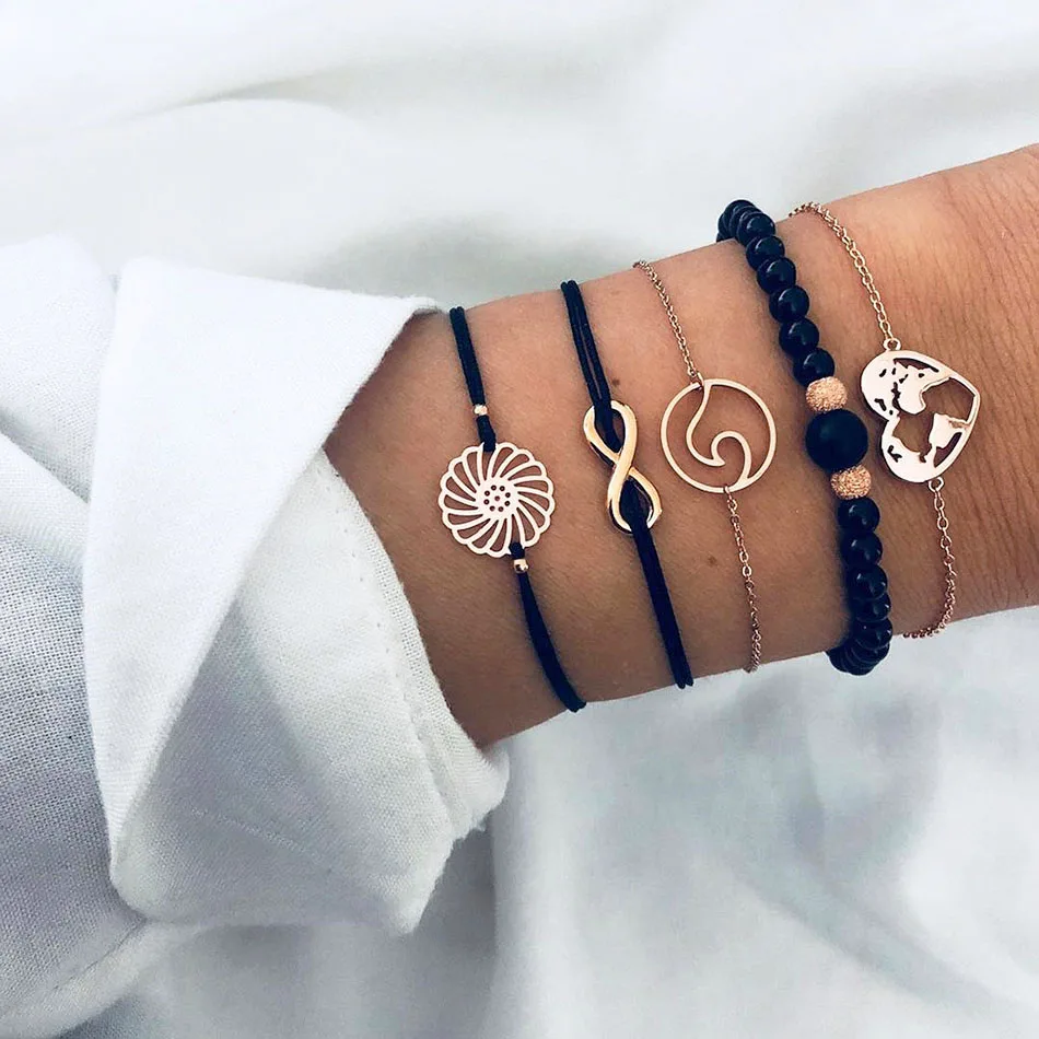 5 Pcs/ Set Bohemia Beads Chain Bracelet Set for Woman Punk Alphabet Love Map Black Charm Bracelet Female Fashion Jewelry Gift
5 Pcs/ Set Bohemia Beads Chain Bracelet Set for Woman Punk Alphabet Love Map Black Charm Bracelet Female Fashion Jewelry Gift