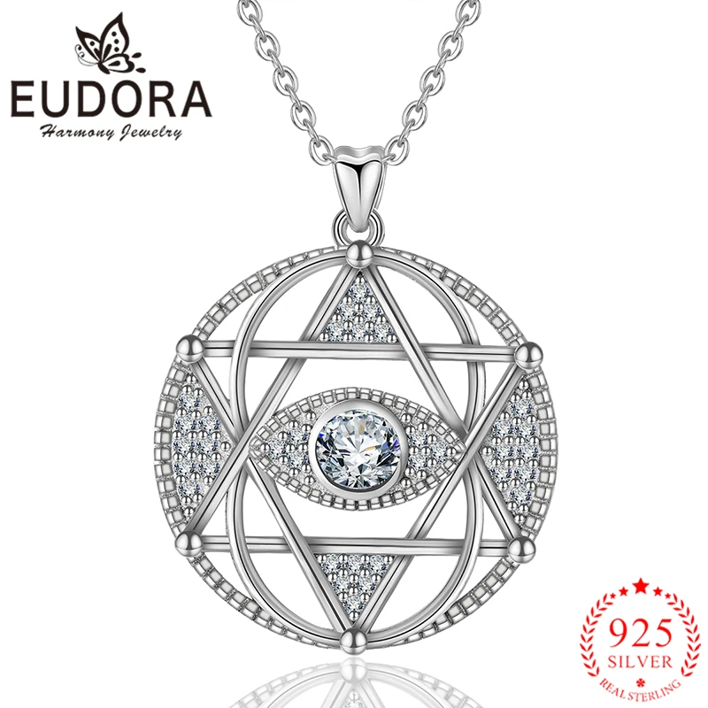 Eudora Real 925 стерлингового серебра Звезда Давида кулон ожерелье Вселенной ожерелья