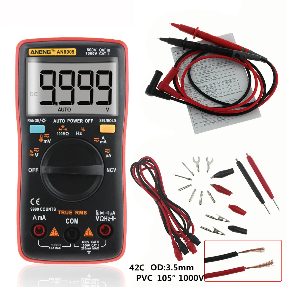 ANENG AN8009 Auto Range Digital Multimeter 9999 counts With Backlight AC/DC Ammeter Voltmeter Ohm Transistor Tester multi meter
ANENG AN8009 Auto Range Digital Multimeter 9999 counts With Backlight AC/DC Ammeter Voltmeter Ohm Transistor Tester multi meter