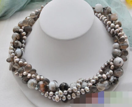06429 4row gray pearl faceted agate bead smoky quartz necklace
06429 4row gray pearl faceted agate bead smoky quartz necklace