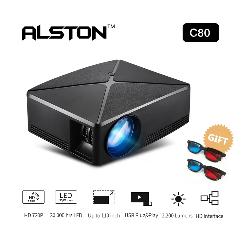ALSTON HD MINI Projector C80 1280x720 Video Android WIFI Proyector (Optional C80 UP. Android 6 Beamer, WIFI, Bluetooth)
ALSTON HD MINI Projector C80 1280x720 Video Android WIFI Proyector (Optional C80 UP. Android 6 Beamer, WIFI, Bluetooth)