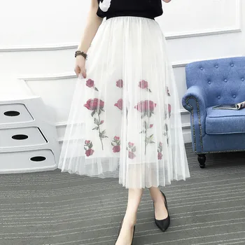 2018 Spring Summer Korean Long Skirts Women Double Layer Rose Emboidery Pleated Skirt Saia Faldas Mesh Bohemian Midi Skirt
2018 Spring Summer Korean Long Skirts Women Double Layer Rose Emboidery Pleated Skirt Saia Faldas Mesh Bohemian Midi Skirt