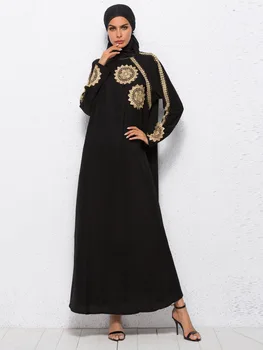 

Muslim Middle East Embroidered Applique Dress Long Robe Loose Turkish Islamic Abaya Clothing Women's Ramadan Robe Ladies Fashion