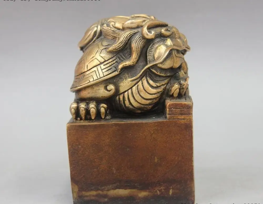 3 cm China Pure Bronze Dragon turtle tortoise Animal Statue seal stamper signet