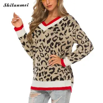 Leopard Print Women Sweater Autumn Winter Knitted Pullover Oversized V Neck Long Sleeve Sweater Fashion Streetwear 2019 Jumper
Leopard Print Women Sweater Autumn Winter Knitted Pullover Oversized V Neck Long Sleeve Sweater Fashion Streetwear 2019 Jumper