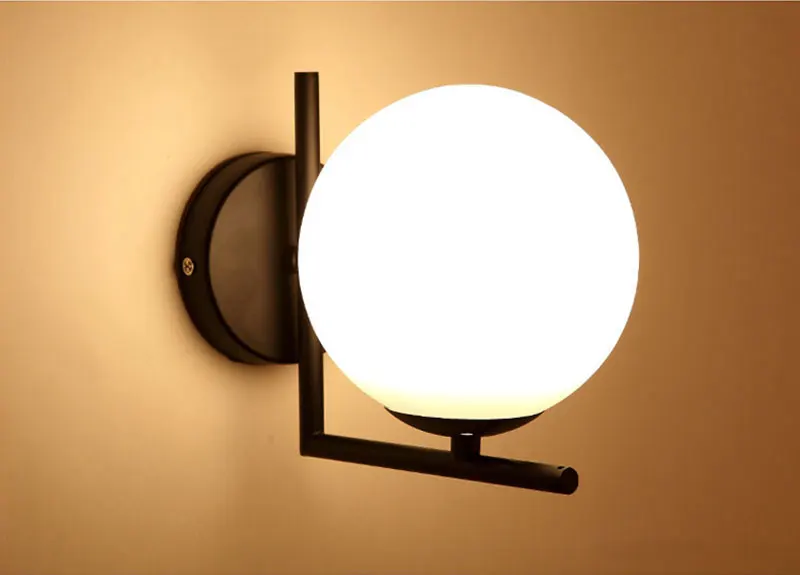 Modern Nordic Glass Ball LED Wall Lamp Sconce Loft Retro Black Gold Wall Light E27 Bedside Lamp For Cafe Bedroom Living Room (7)