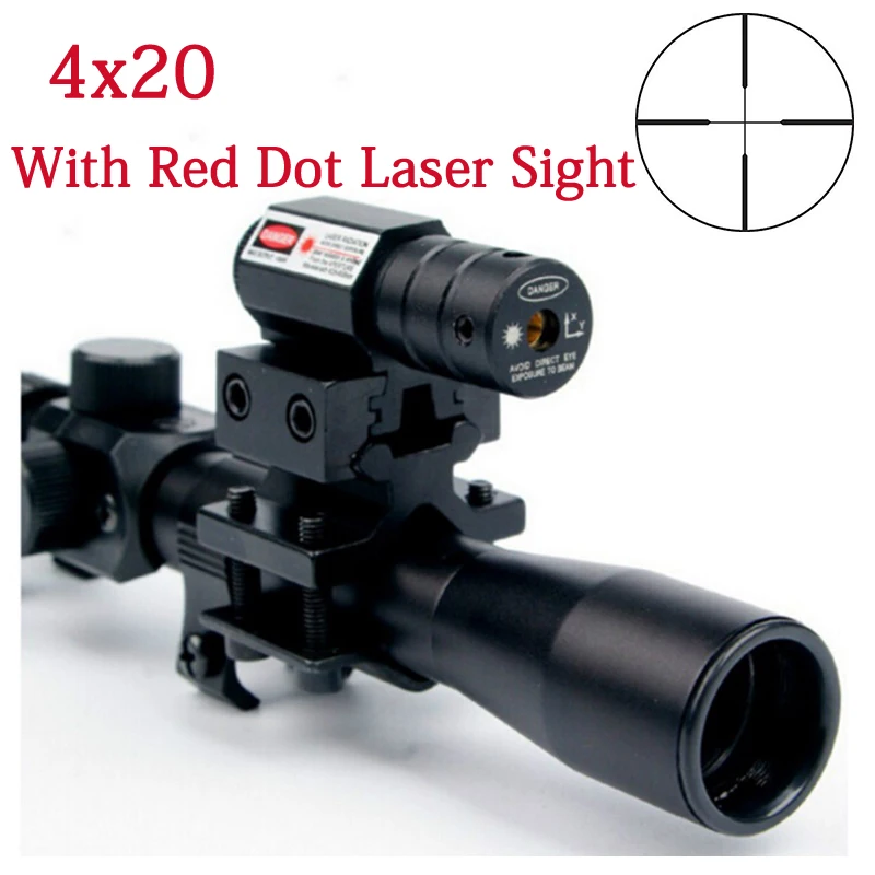 4x20 Air Gun Rifle Optics Scope Tactical Riflescope with Red Dot Laser Sight and 11mm Rail Mounts for 22 Caliber Guns Hunting
4x20 Air Gun Rifle Optics Scope Tactical Riflescope with Red Dot Laser Sight and 11mm Rail Mounts for 22 Caliber Guns Hunting