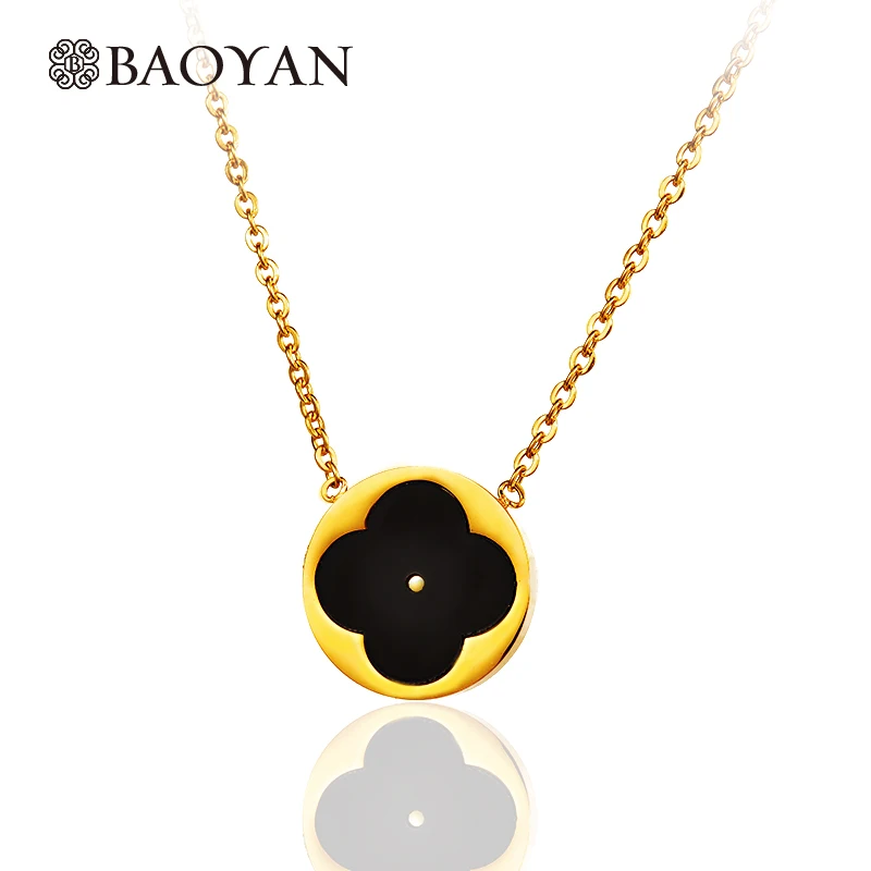 Baoyan 316L Stainless Steel Gold Color Round Small Tiny Elegant Chic Black Enamel Four Leaf Clover Pendant Necklace for Women
Baoyan 316L Stainless Steel Gold Color Round Small Tiny Elegant Chic Black Enamel Four Leaf Clover Pendant Necklace for Women