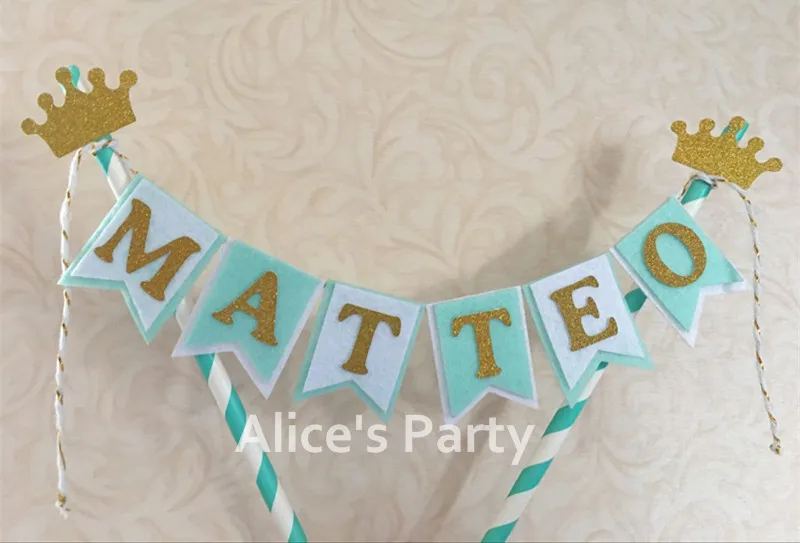 New Customized Name Cake Topper Baby shower Mint White Gold Crown Banner Bunting 1st Birthday Party Cake Smash Flag Decorations
New Customized Name Cake Topper Baby shower Mint White Gold Crown Banner Bunting 1st Birthday Party Cake Smash Flag Decorations