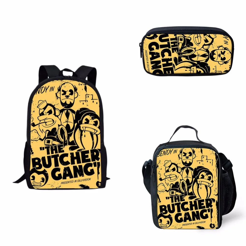 3set bendy Chapter Fausting Devilish tricks School bag Backpack Messager Bag Lunch Box For Kids Children Pencil Case Box
3set bendy Chapter Fausting Devilish tricks School bag Backpack Messager Bag Lunch Box For Kids Children Pencil Case Box