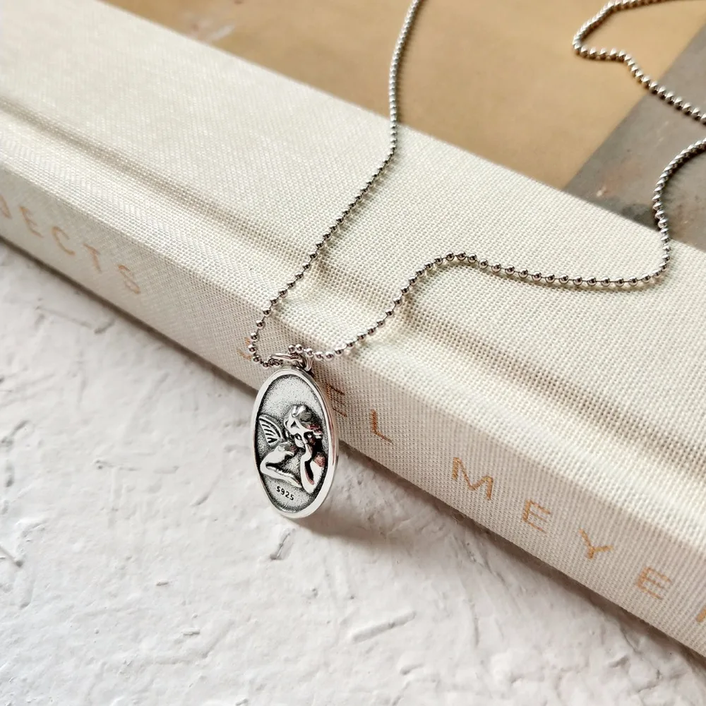 S925 Sterling Silver Oval Baby Angel Necklace ancient coin necklace Choker For Women Beaded Custom White Gold Necklace
S925 Sterling Silver Oval Baby Angel Necklace ancient coin necklace Choker For Women Beaded Custom White Gold Necklace